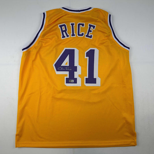 Autographed/Signed Glen Rice Los Angeles LA Yellow Basketball Jersey Beckett BAS COA - Sport Cards