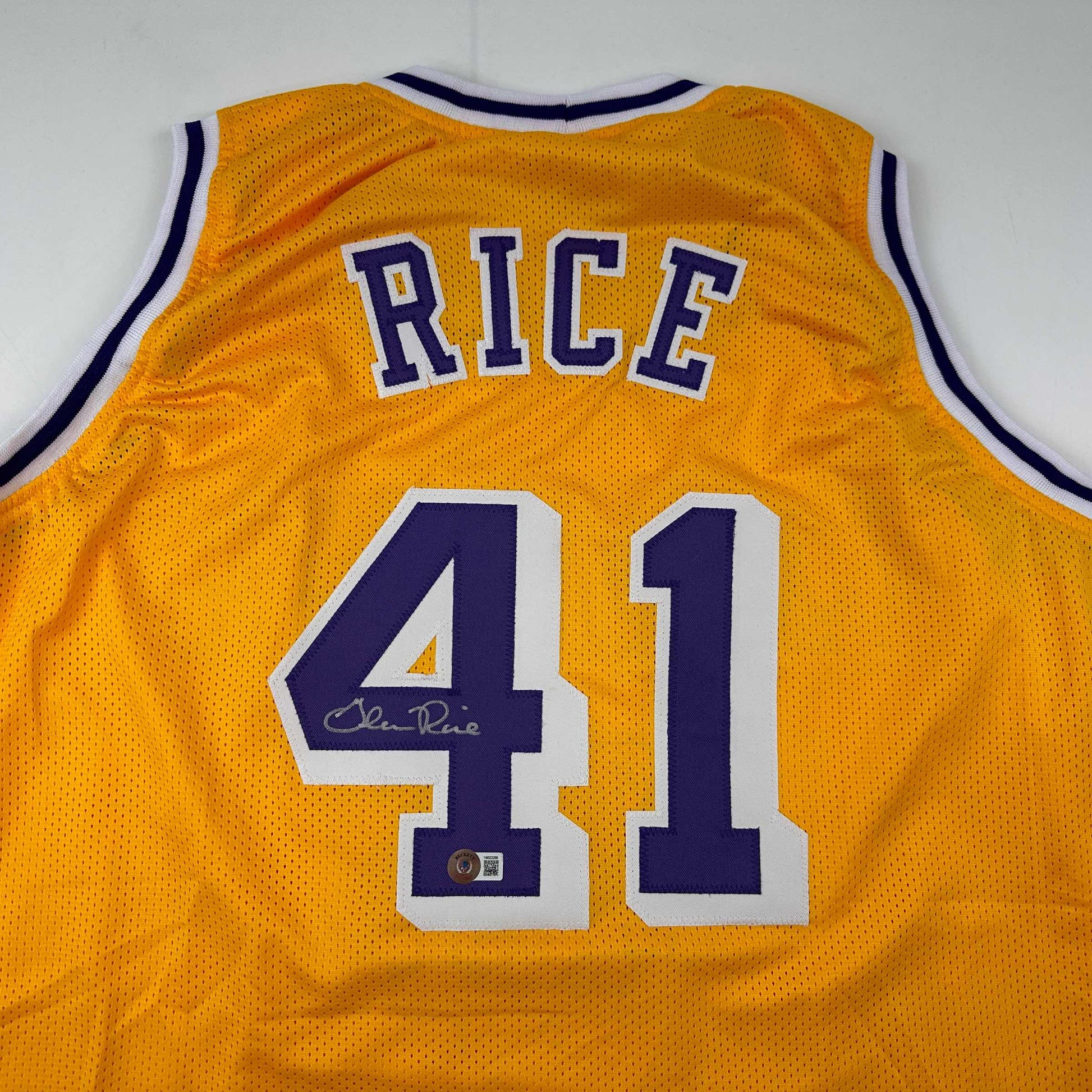 Autographed/Signed Glen Rice Los Angeles LA Yellow Basketball Jersey Beckett BAS COA - Sport Cards