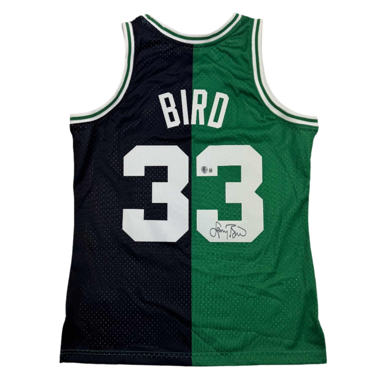 Autographed/Signed Larry Bird Boston Split Basketball Jersey Beckett BAS COA
