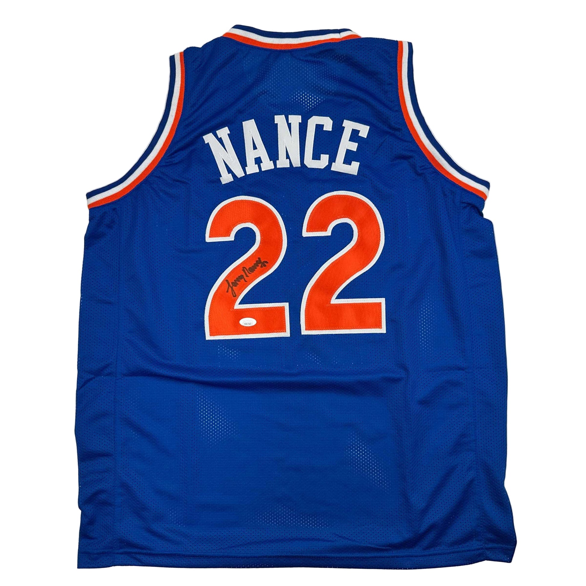 Autographed/Signed Larry Nance Cleveland Blue Basketball Jersey JSA COA - Sport Cards
