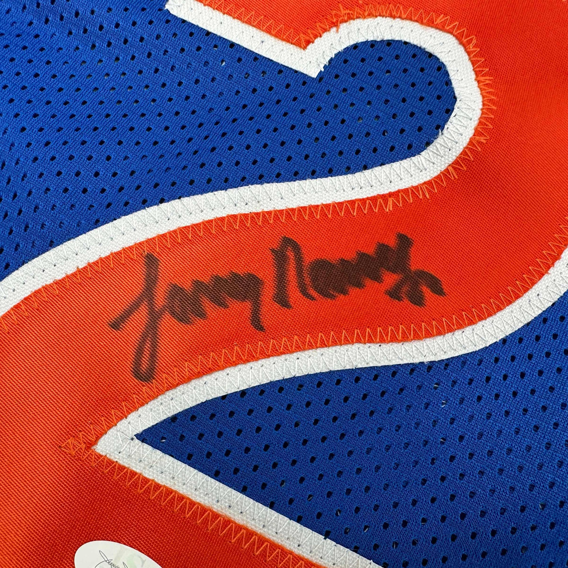 Autographed/Signed Larry Nance Cleveland Blue Basketball Jersey JSA COA - Sport Cards