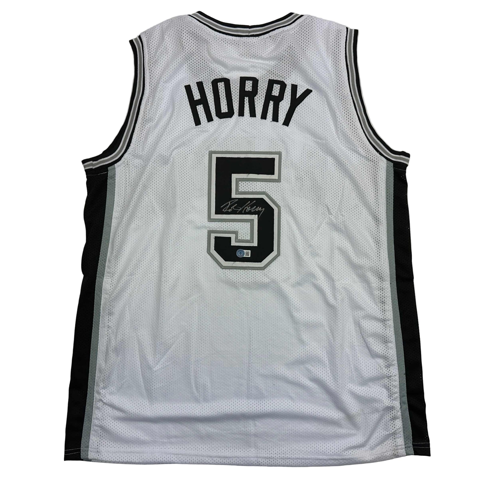 Autographed/Signed Robert Horry San Antonio White Basketball Jersey Beckett BAS COA - Sport Cards