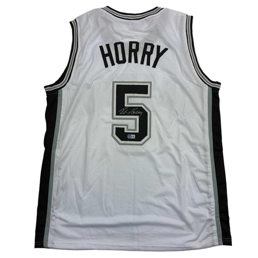 Autographed/Signed Robert Horry San Antonio White Basketball Jersey Beckett BAS COA - Sport Cards