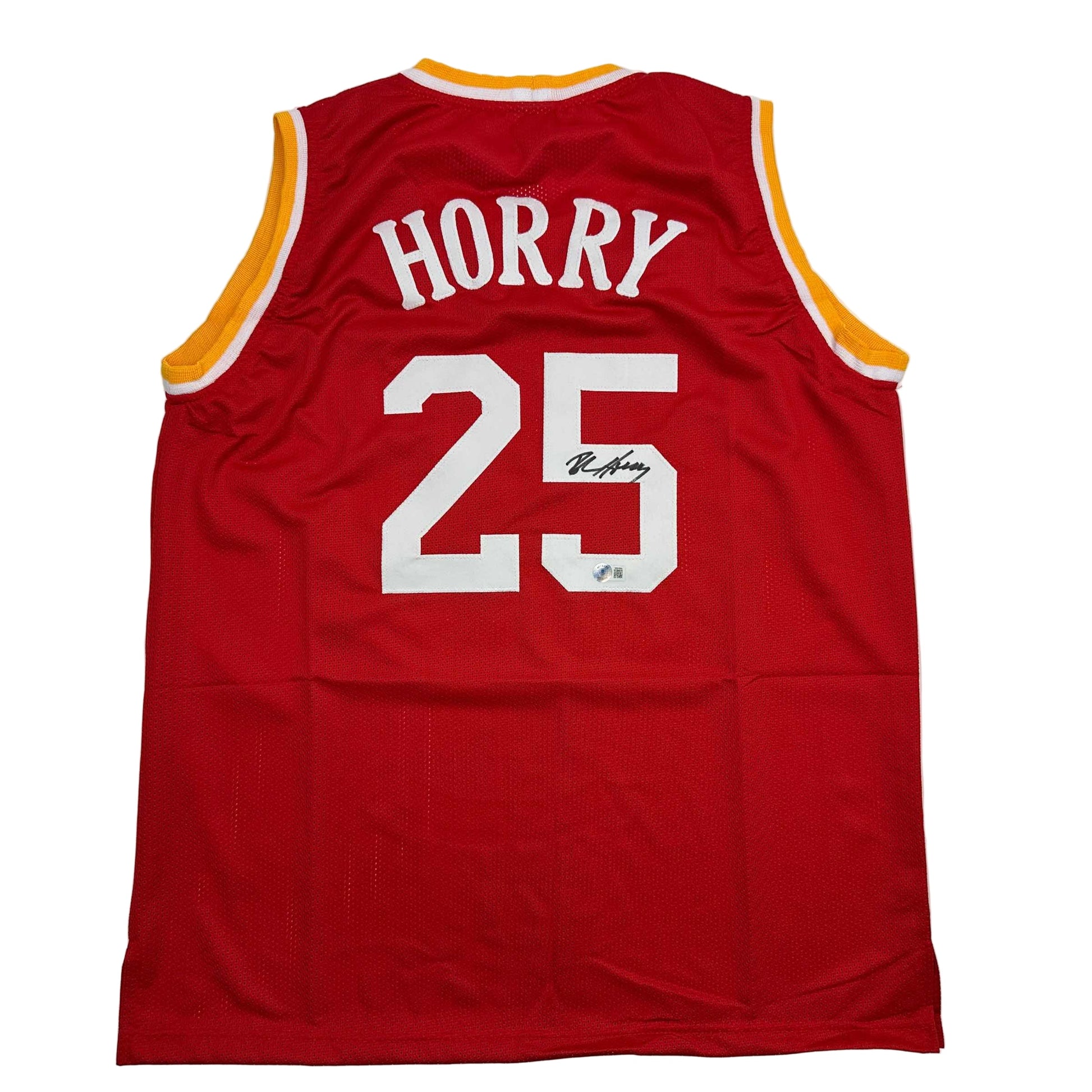 Autographed/Signed Robert Horry Houston Red Basketball Jersey Beckett BAS COA - Sport Cards