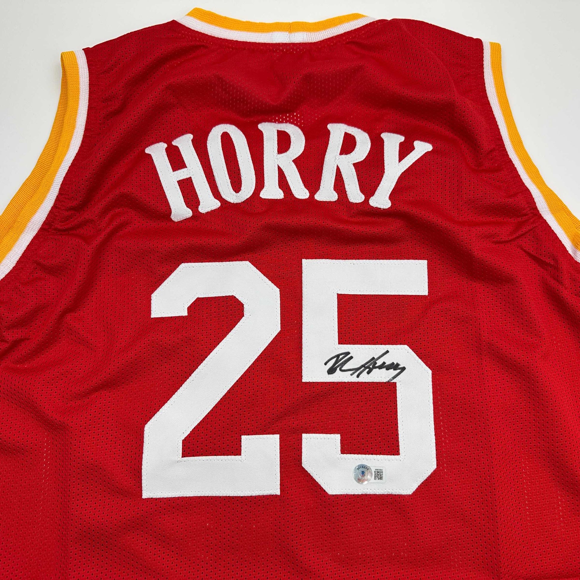 Autographed/Signed Robert Horry Houston Red Basketball Jersey Beckett BAS COA - Sport Cards