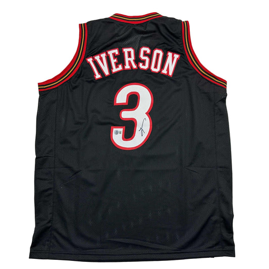 Autographed/Signed Allen Iverson Philadelphia Black Basketball Jersey Beckett BAS COA