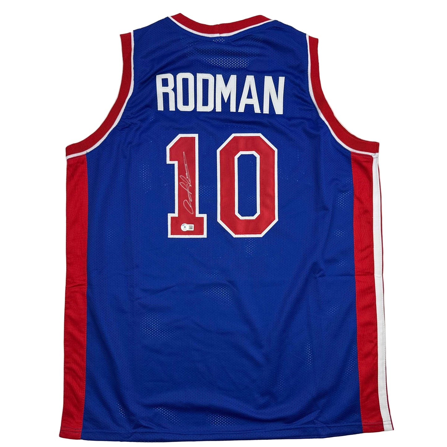 Autographed/Signed Dennis Rodman Detroit Blue Basketball Jersey Beckett BAS COA - Sport Cards