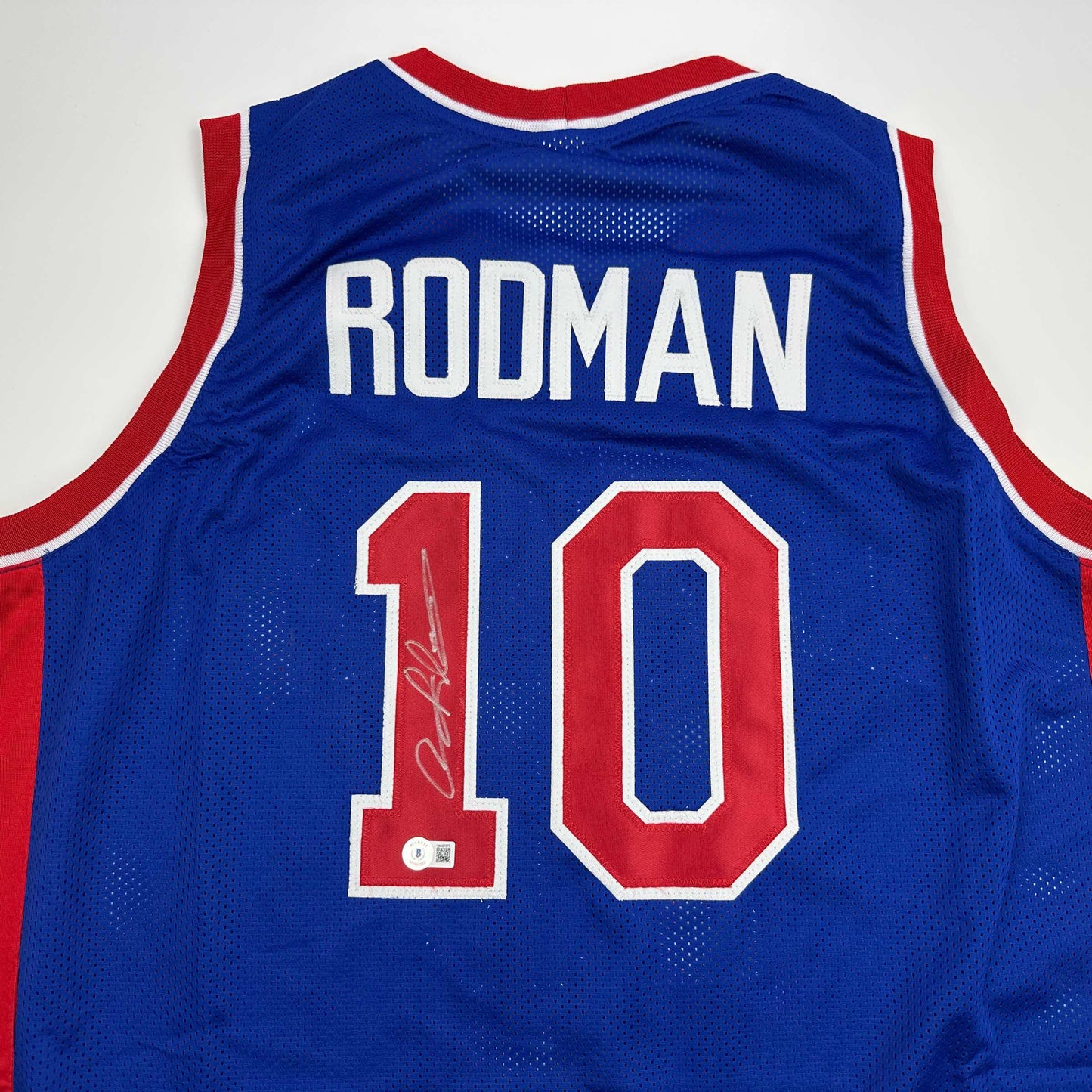 Autographed/Signed Dennis Rodman Detroit Blue Basketball Jersey Beckett BAS COA - Sport Cards