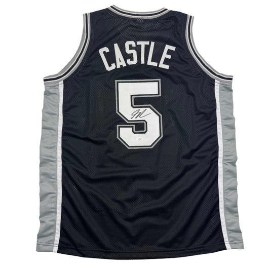 Autographed/Signed Stephon Castle San Antonio Black Basketball Jersey JSA COA - Sport Cards