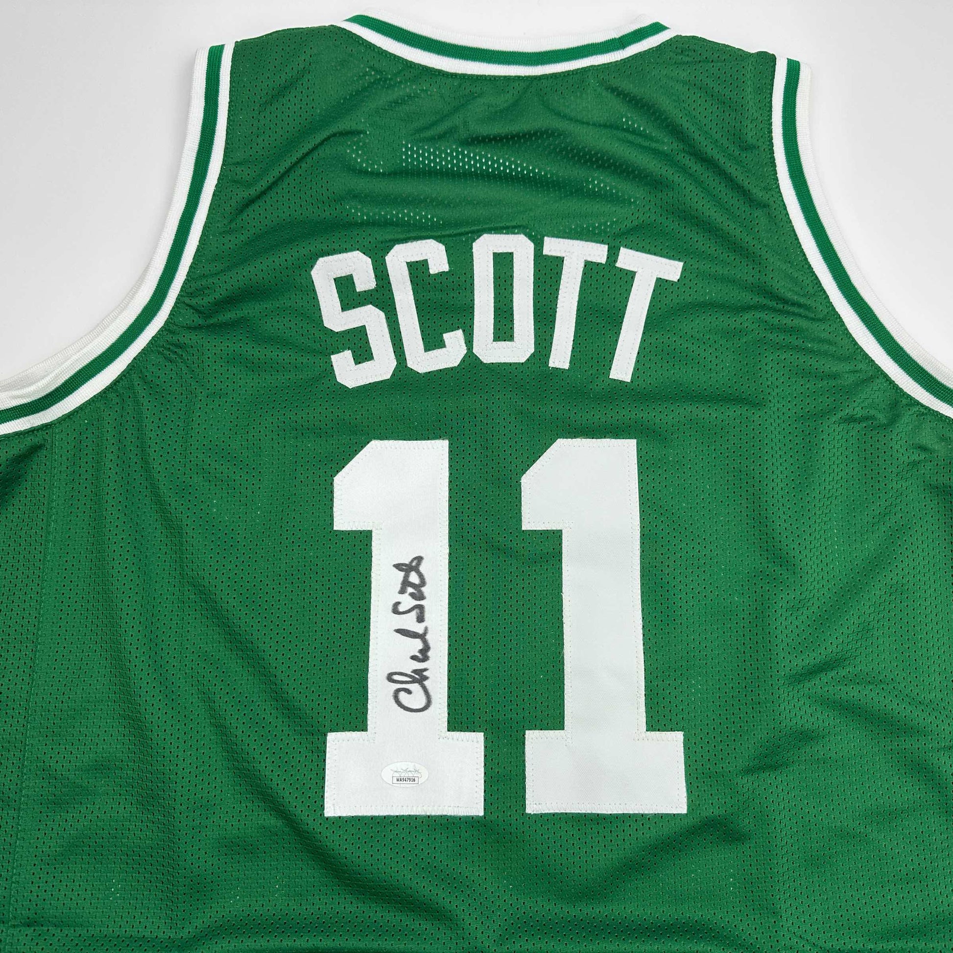 Autographed/Signed Charlie Scott Boston Green Basketball Jersey JSA COA - Sport Cards