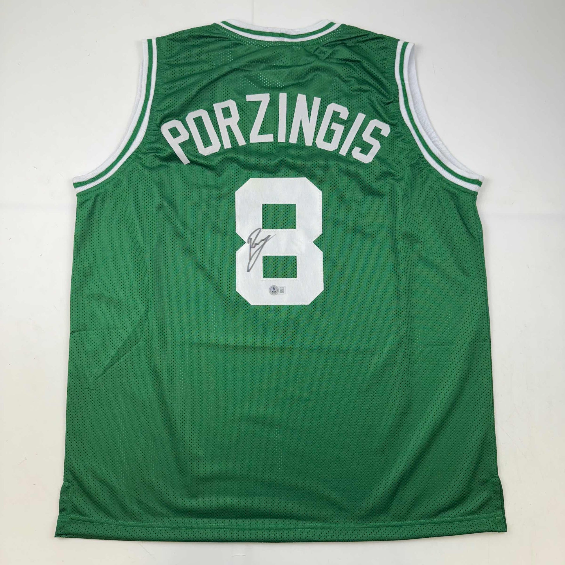 Autographed/Signed Kristaps Porzingis Boston Green Basketball Jersey JSA COA - Sport Cards