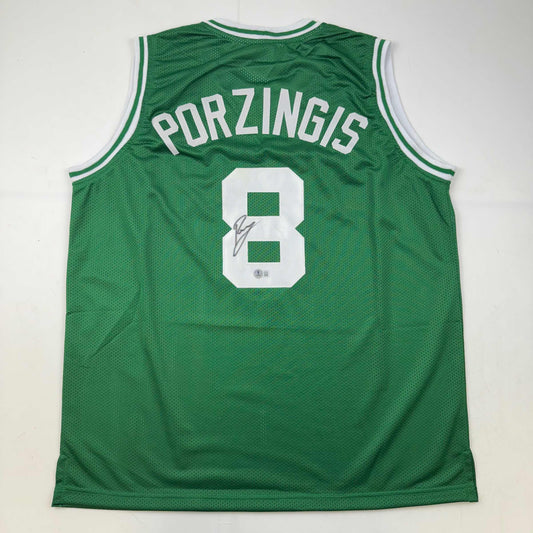 Autographed/Signed Kristaps Porzingis Boston Green Basketball Jersey JSA COA - Sport Cards