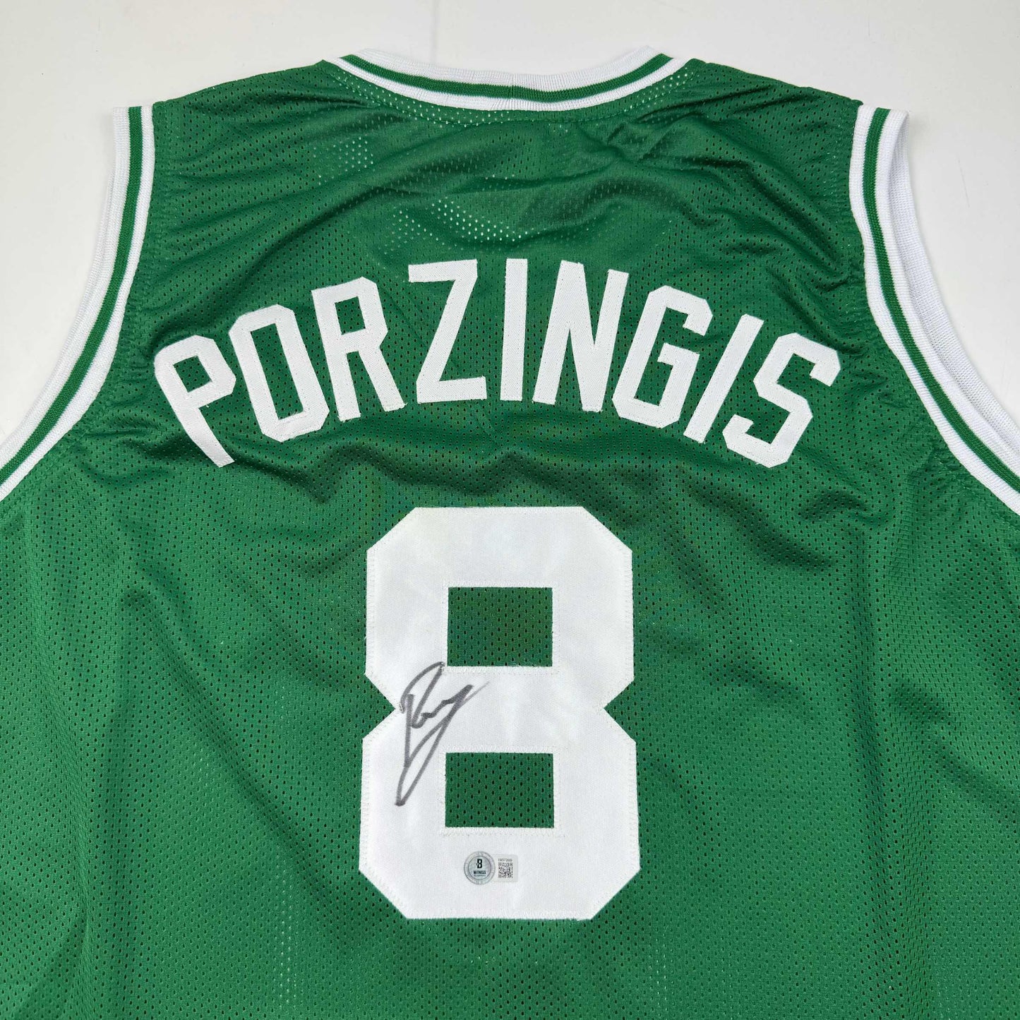 Autographed/Signed Kristaps Porzingis Boston Green Basketball Jersey JSA COA - Sport Cards