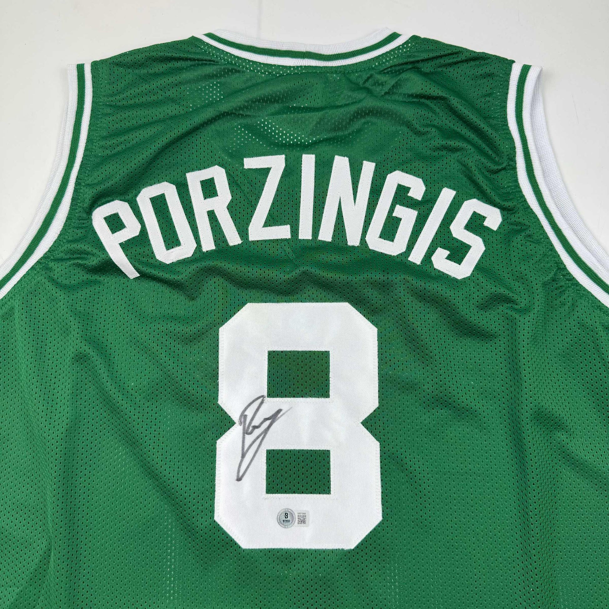 Autographed/Signed Kristaps Porzingis Boston Green Basketball Jersey JSA COA - Sport Cards