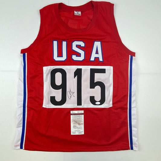 Autographed/Signed Carl Lewis Track Star United States USA Olympics Jersey JSA COA - Sport Cards