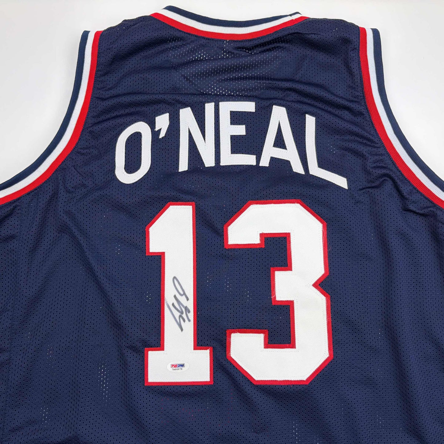 Autographed/Signed Shaquille Shaq O'Neal USA United States Blue Basketball Jersey PSA/DNA COA - Sport Cards