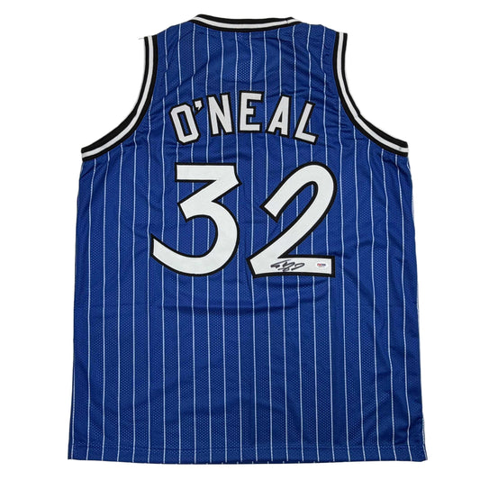 Autographed/Signed Shaquille Shaq O'Neal Orlando Blue Pinstripe Basketball Jersey PSA/DNA COA - Sport Cards