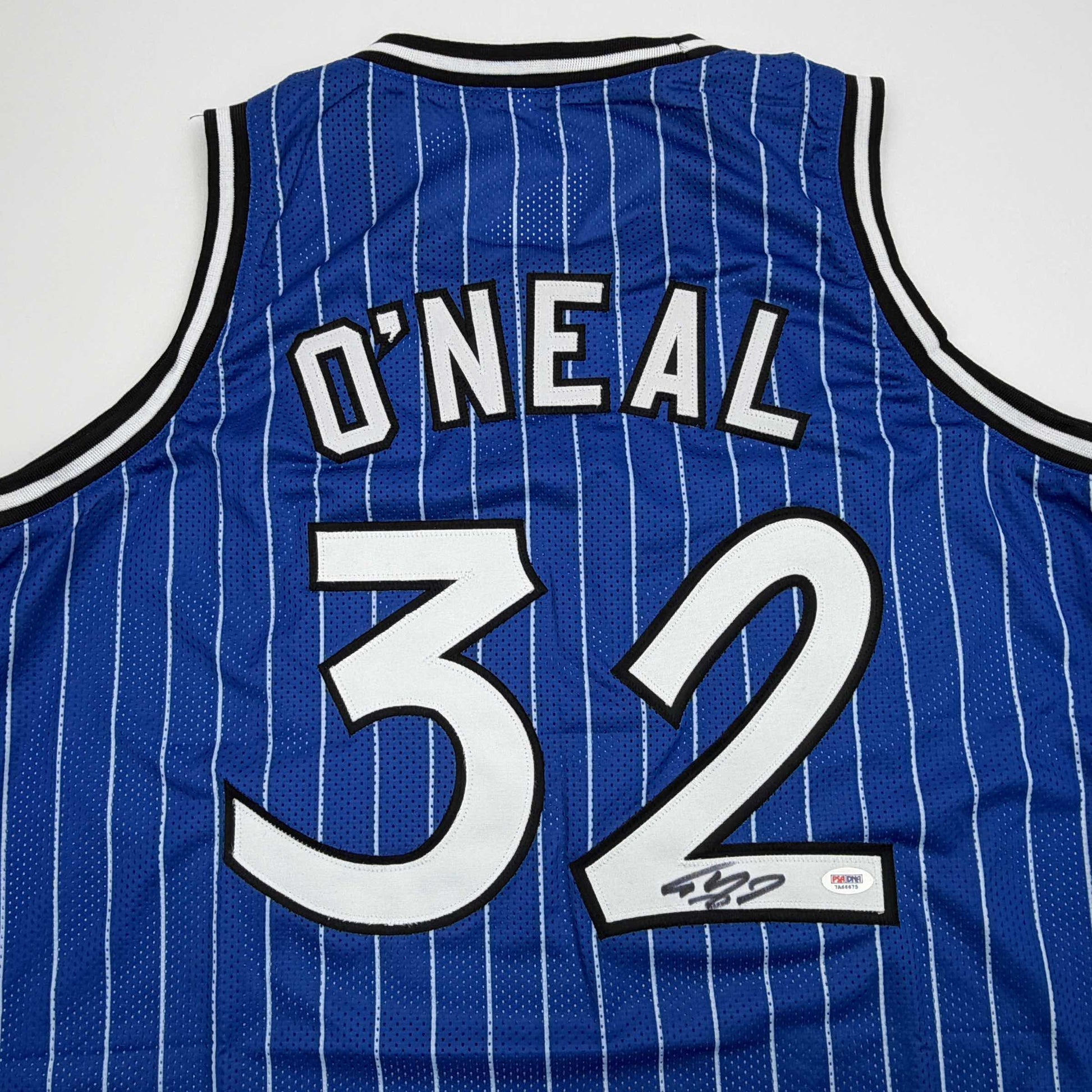 Autographed/Signed Shaquille Shaq O'Neal Orlando Blue Pinstripe Basketball Jersey PSA/DNA COA - Sport Cards