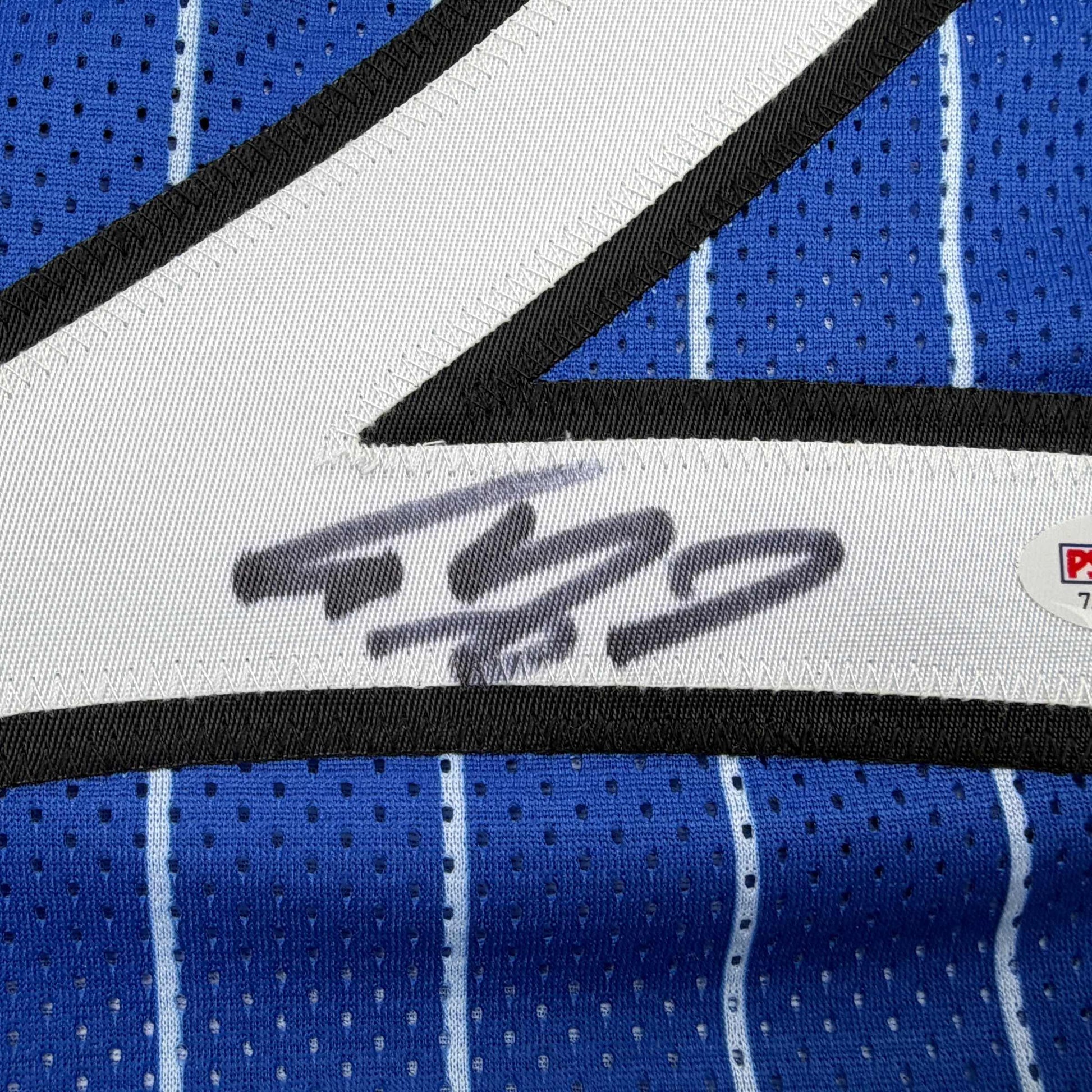 Autographed/Signed Shaquille Shaq O'Neal Orlando Blue Pinstripe Basketball Jersey PSA/DNA COA - Sport Cards