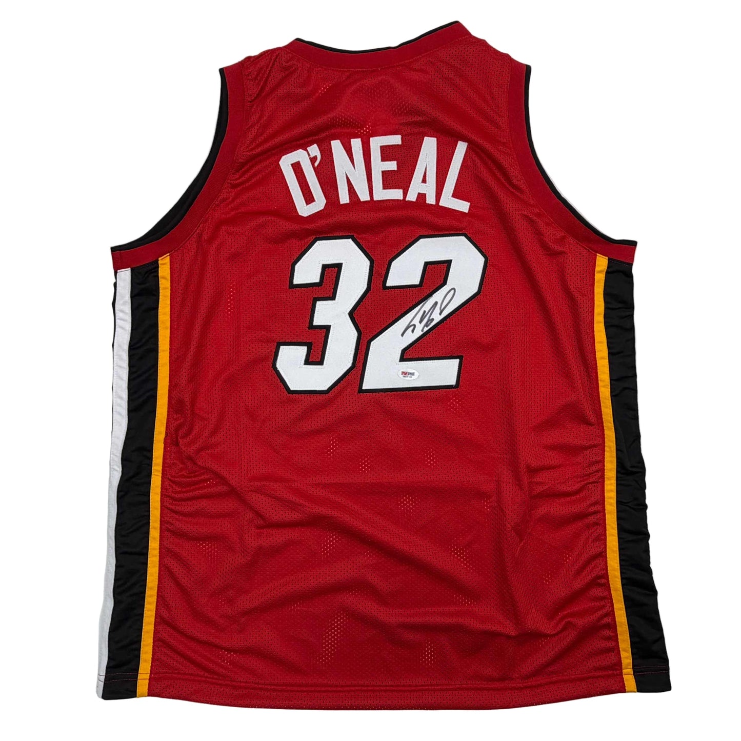 Autographed/Signed Shaquille Shaq O'Neal Miami Red Basketball Jersey PSA/DNA COA - Sport Cards