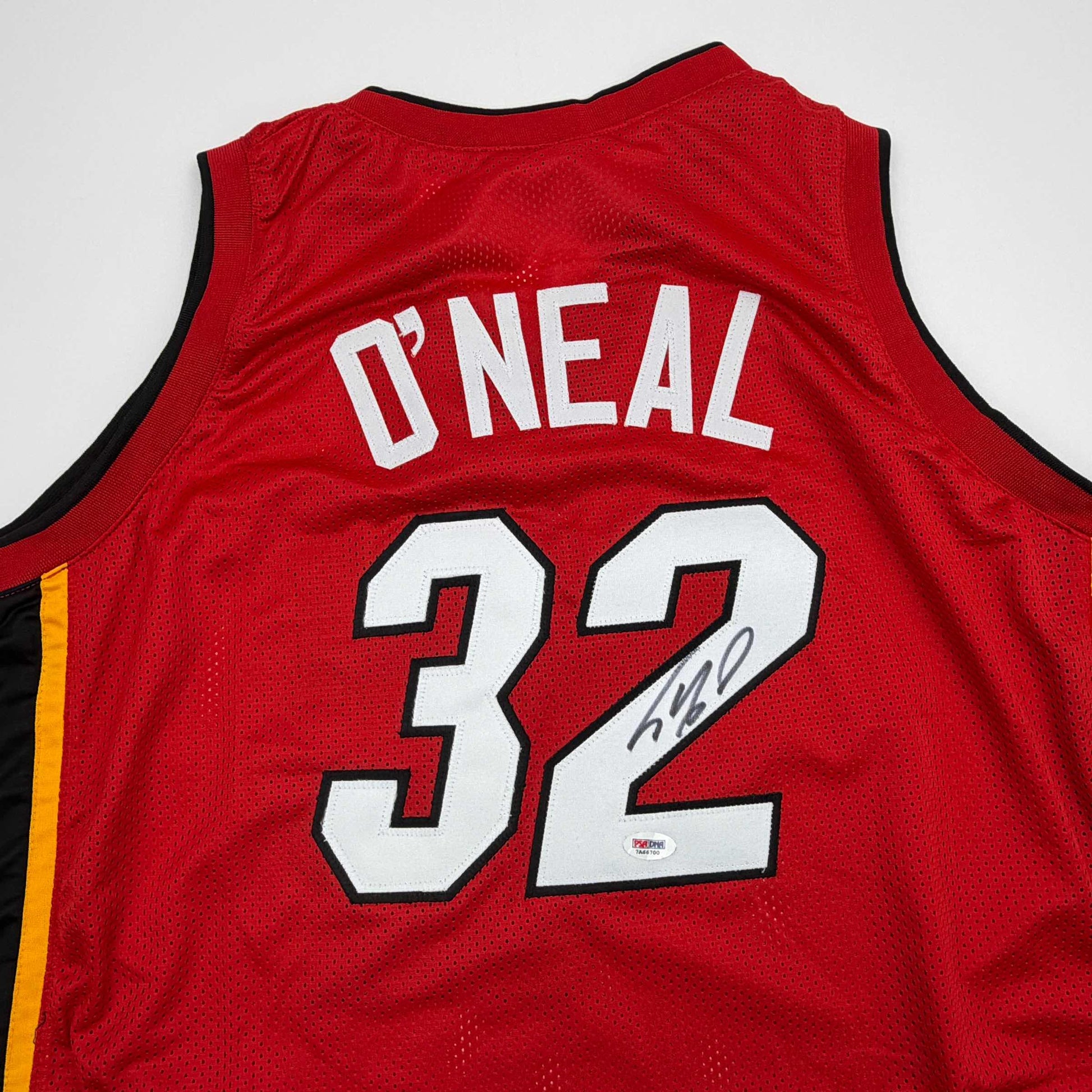 Autographed/Signed Shaquille Shaq O'Neal Miami Red Basketball Jersey PSA/DNA COA - Sport Cards