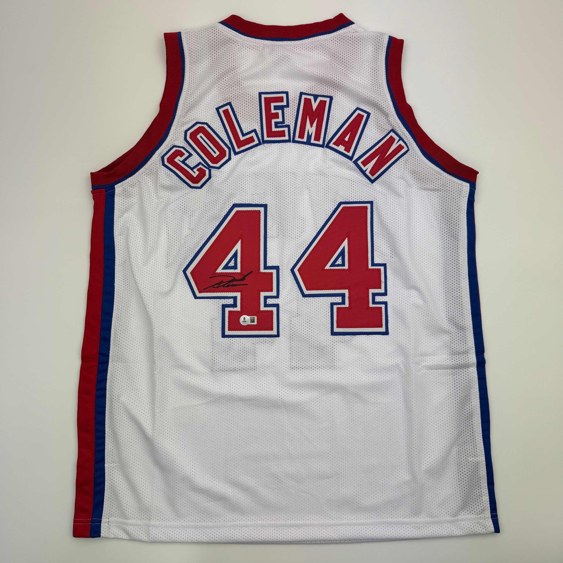 Autographed/Signed Derrick Coleman New Jersey NJ White Basketball Jersey Beckett BAS COA - Sport Cards