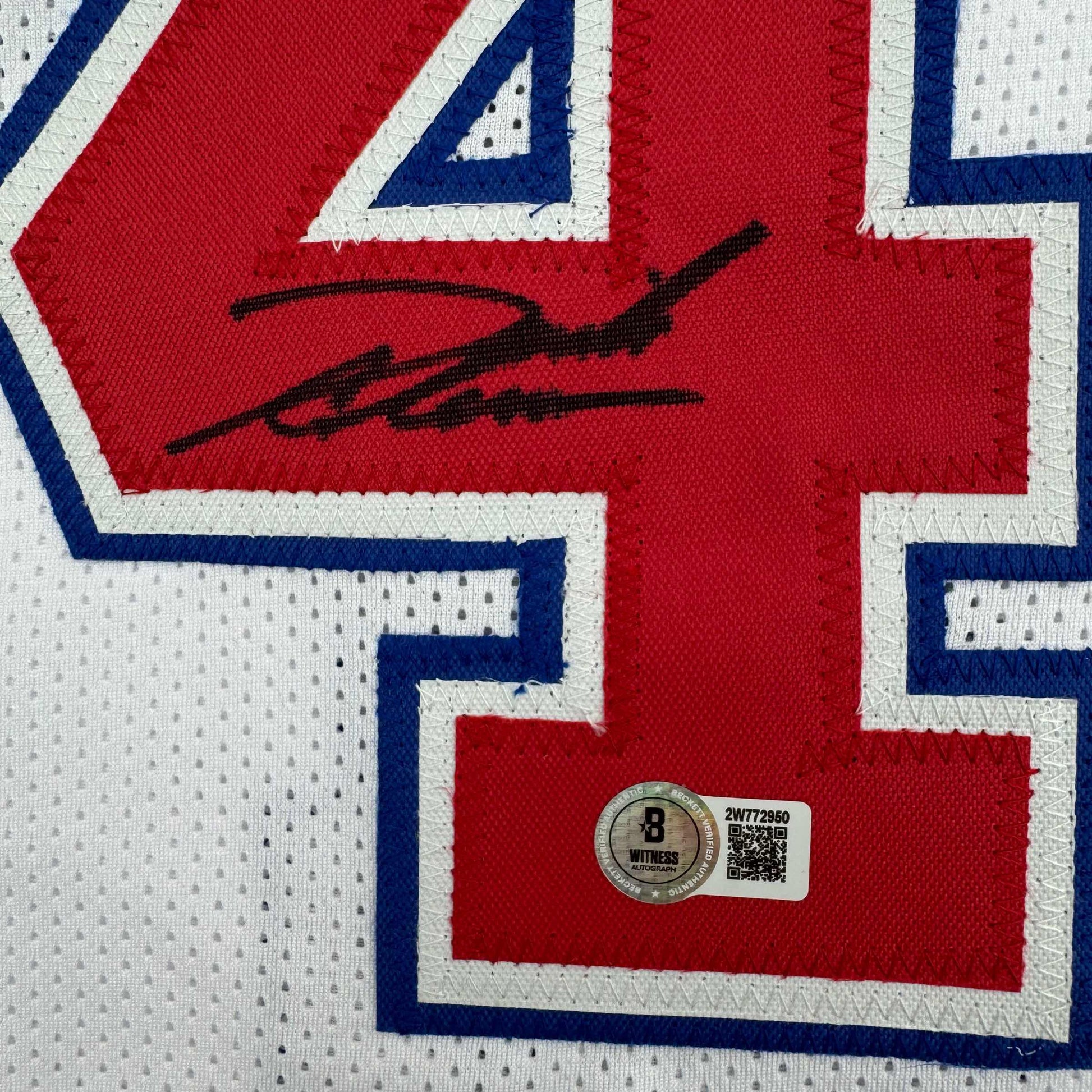 Autographed/Signed Derrick Coleman New Jersey NJ White Basketball Jersey Beckett BAS COA - Sport Cards
