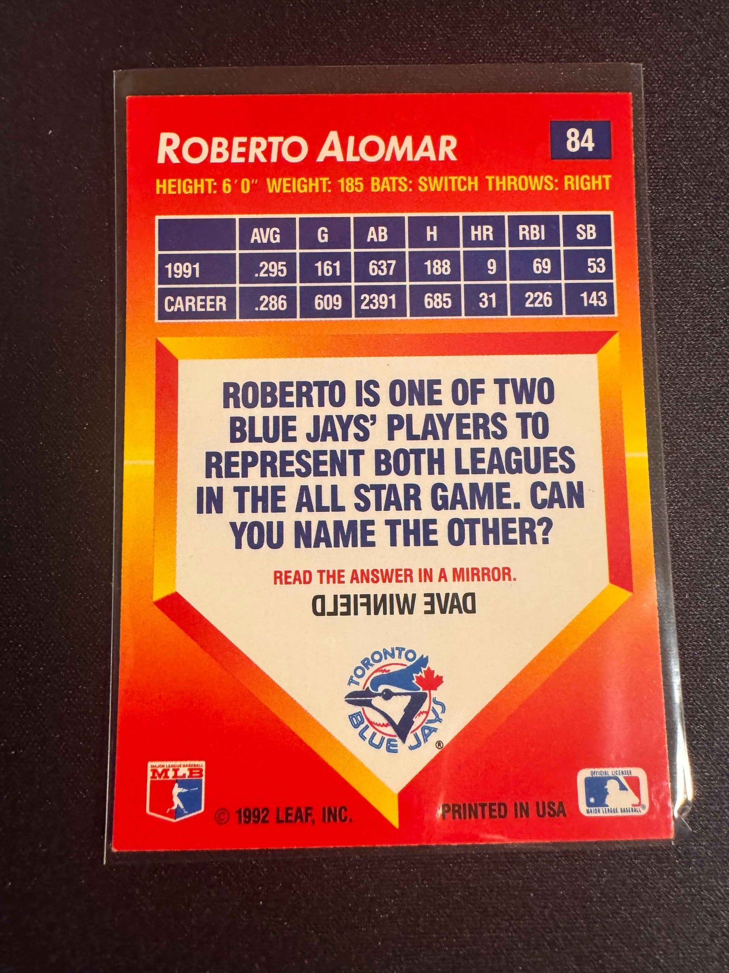 1992 Donruss Triple Play #84 Roberto Alomar Card
