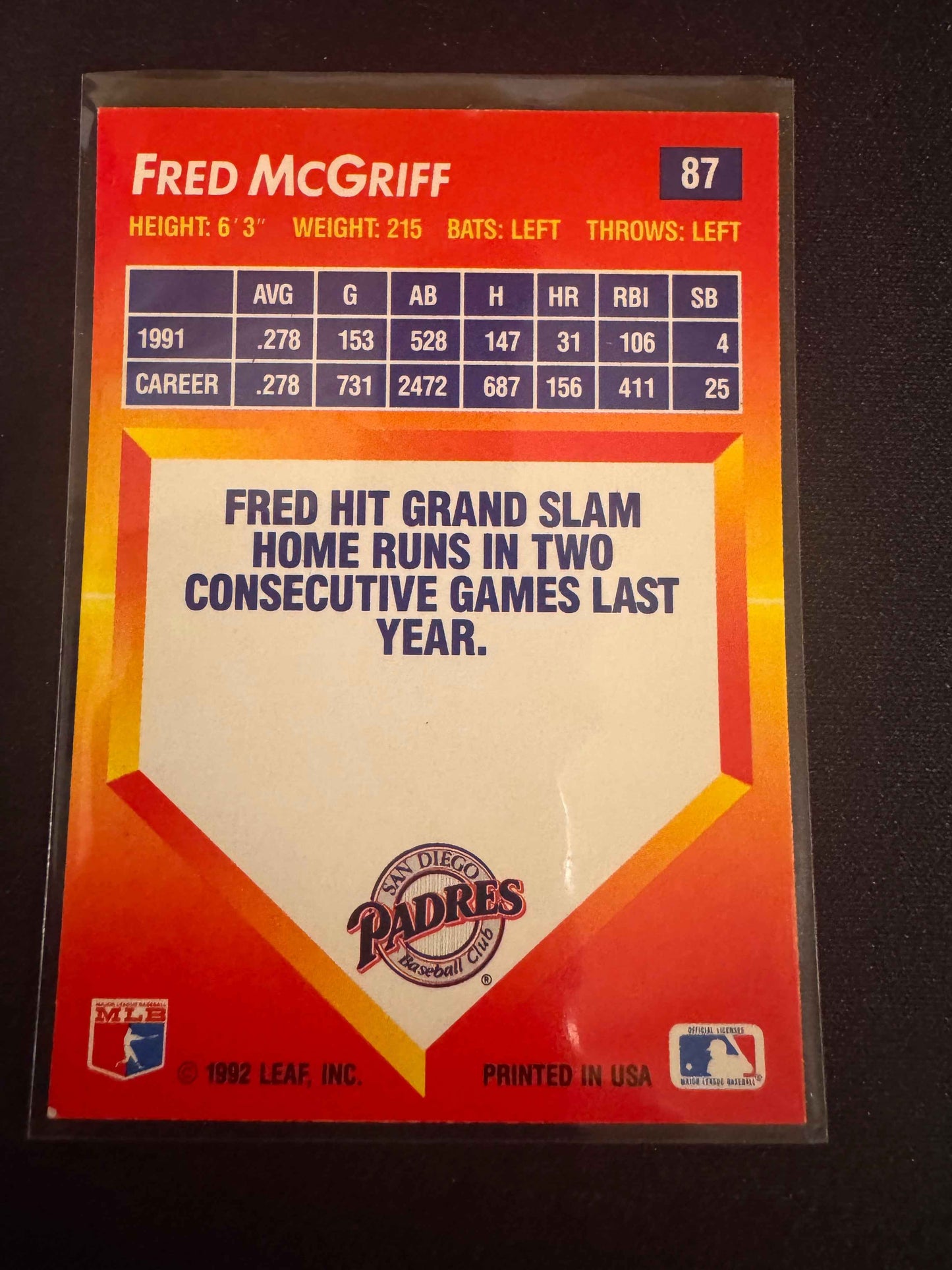 1992 Donruss Triple Play #87 Fred McGriff Card