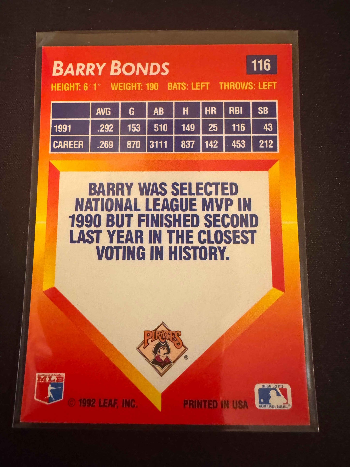 1992 Donruss Triple Play #116 Barry Bonds Card