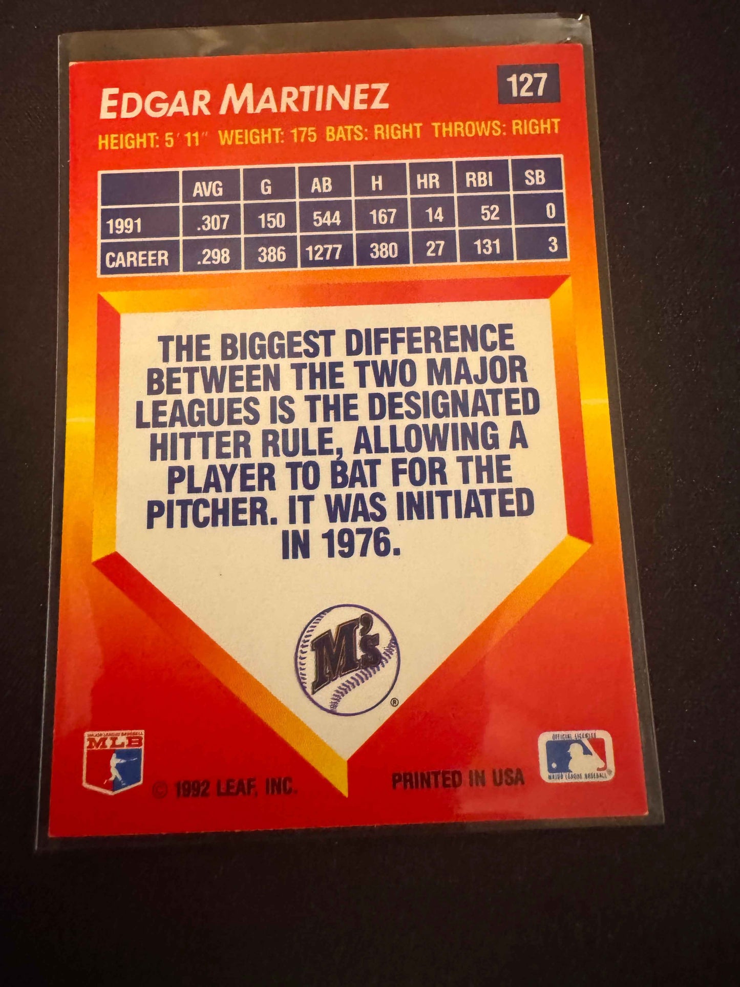 1992 Donruss Triple Play #127 Edgar Martinez Card