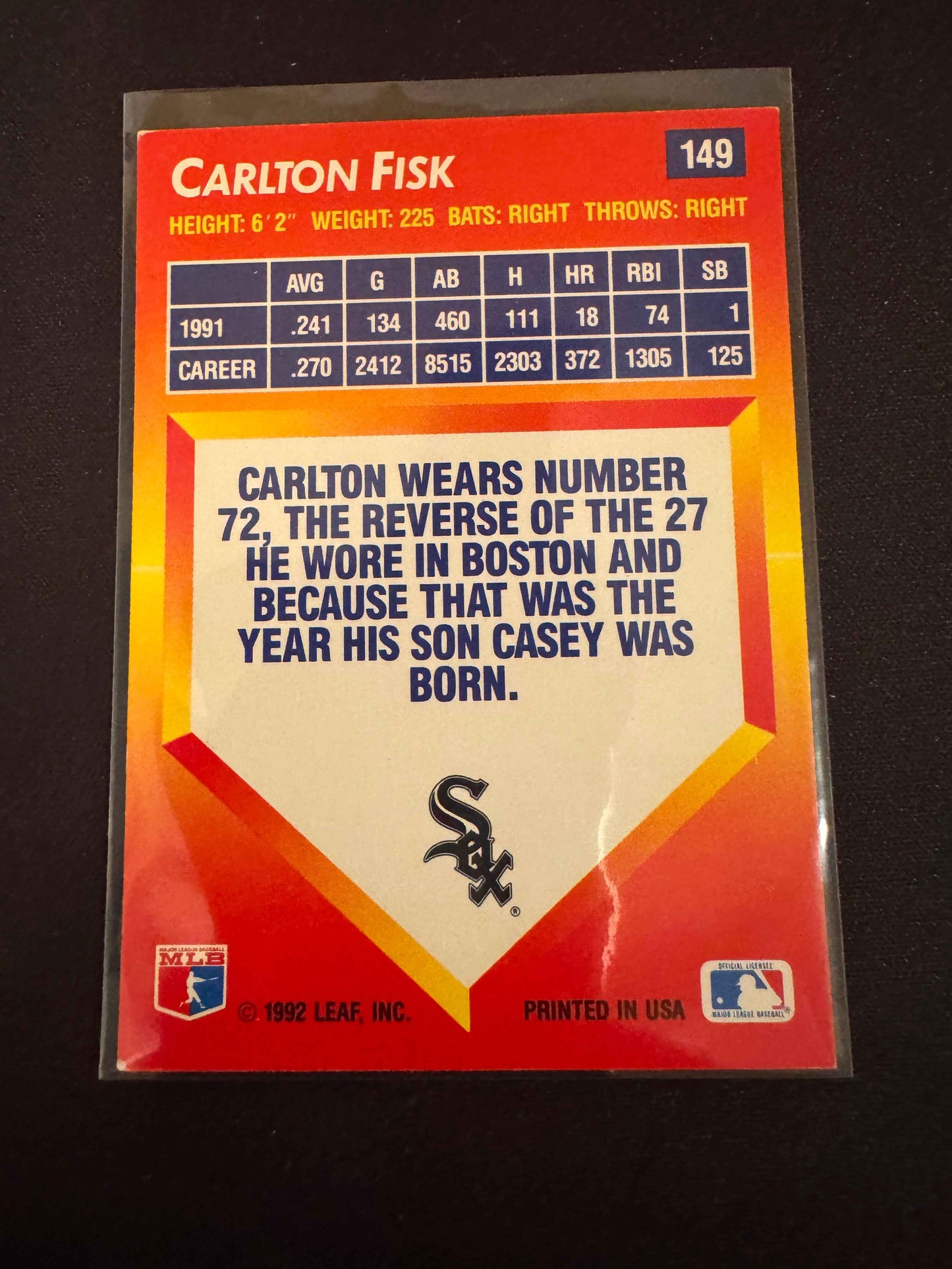 1992 Donruss Triple Play #149 Carlton Fisk Card