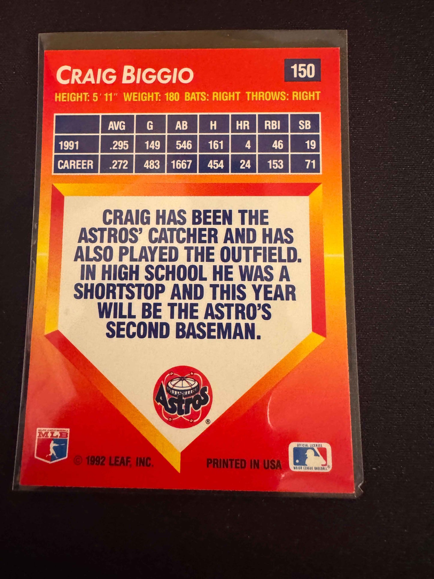 1992 Donruss Triple Play #150 Craig Biggio Card