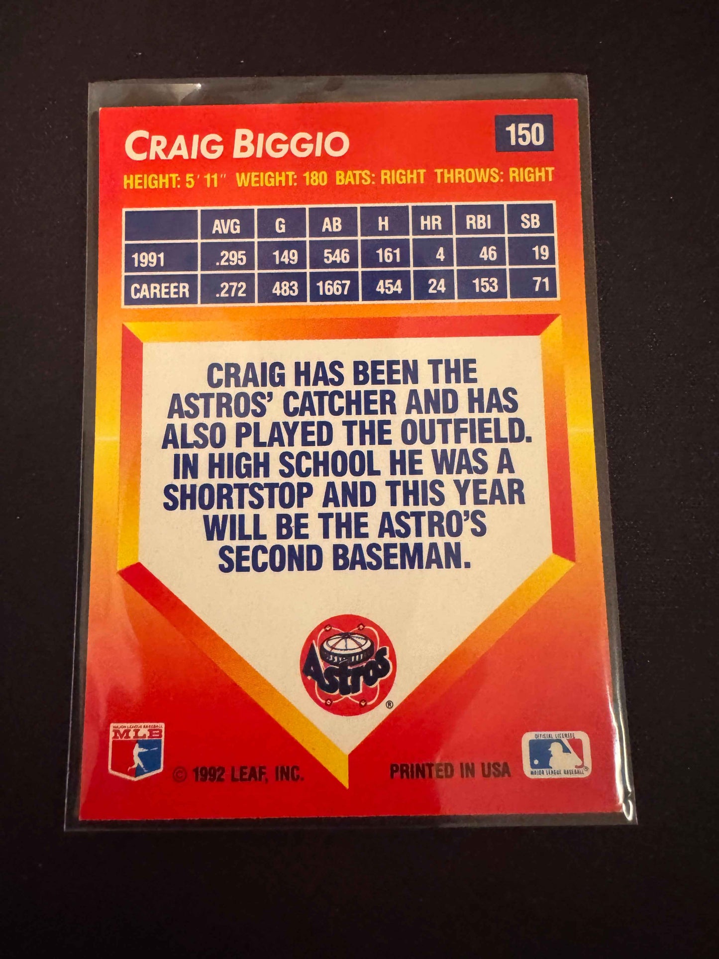 1992 Donruss Triple Play #150 Craig Biggio Card