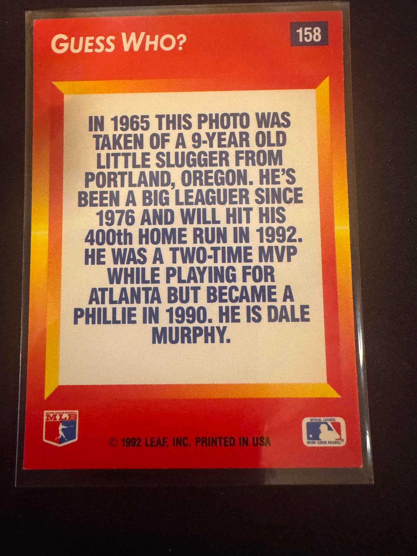 1992 Donruss Triple Play #158 Dale Murphy Little Hotshots Card