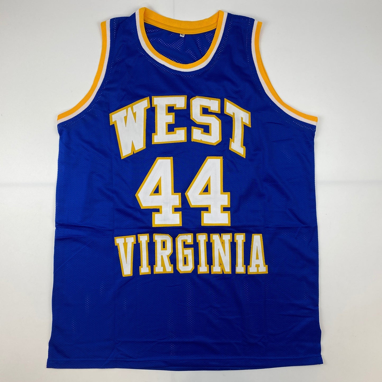 Autographed/Signed Jerry West West Virginia Blue College Basketball Jersey JSA COA - Sport Cards