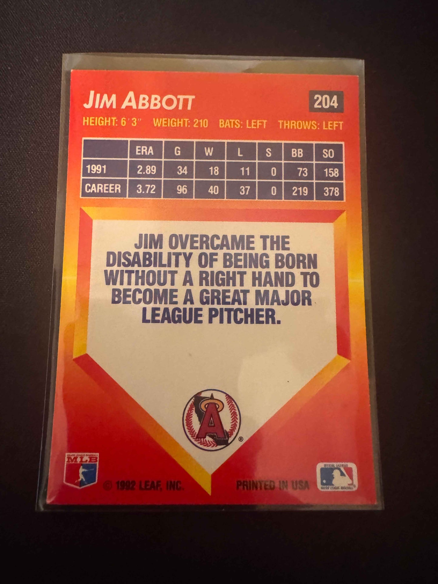 1992 Donruss Triple Play #204 Jim Abbott Card