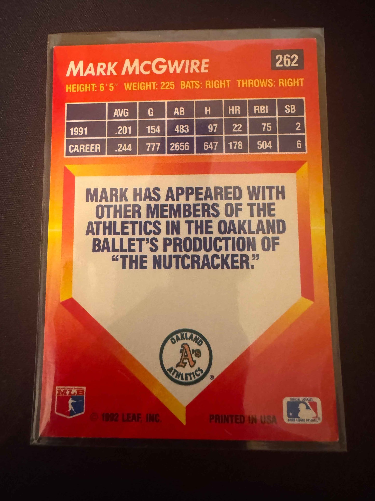 1992 Donruss Triple Play #262 Mark McGwire Card