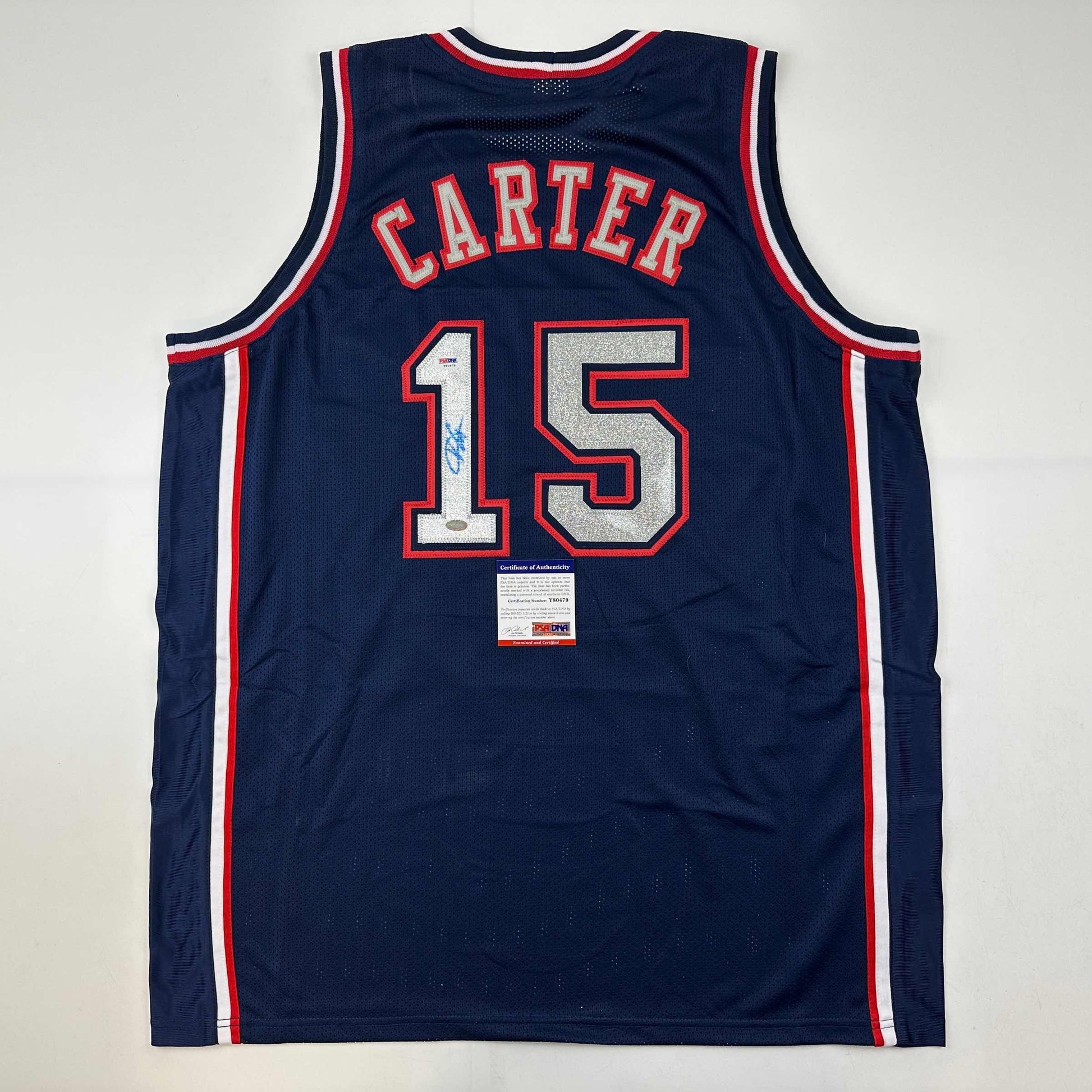 Autographed/Signed Vince Carter New Jersey NJ Navy Blue Basketball Jersey PSA/DNA COA - Sport Cards