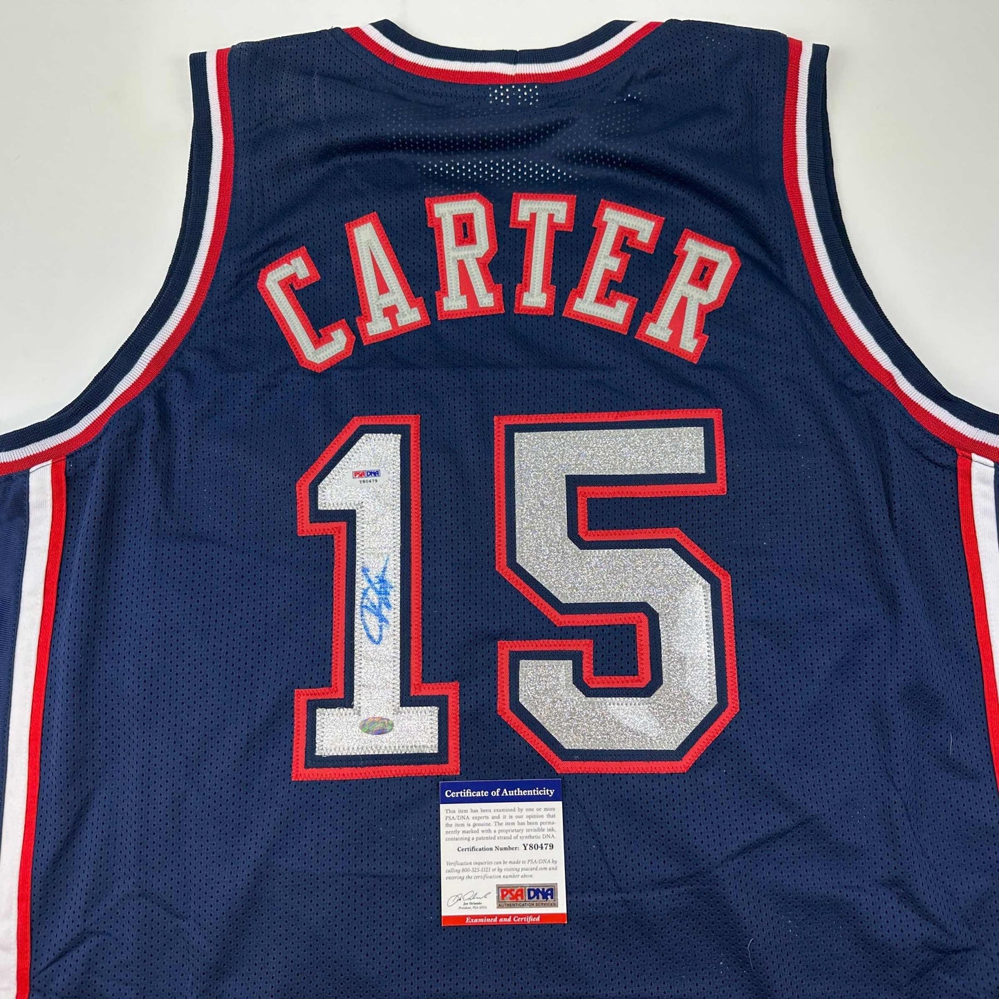 Autographed/Signed Vince Carter New Jersey NJ Navy Blue Basketball Jersey PSA/DNA COA - Sport Cards