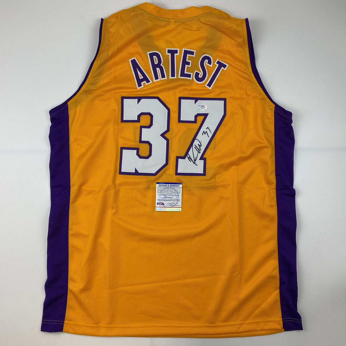 Autographed/Signed Ron Artest Los Angeles LA Yellow Basketball Jersey PSA/DNA COA - Sport Cards