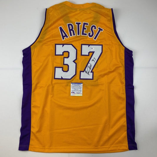 Autographed/Signed Ron Artest Los Angeles LA Yellow Basketball Jersey PSA/DNA COA - Sport Cards