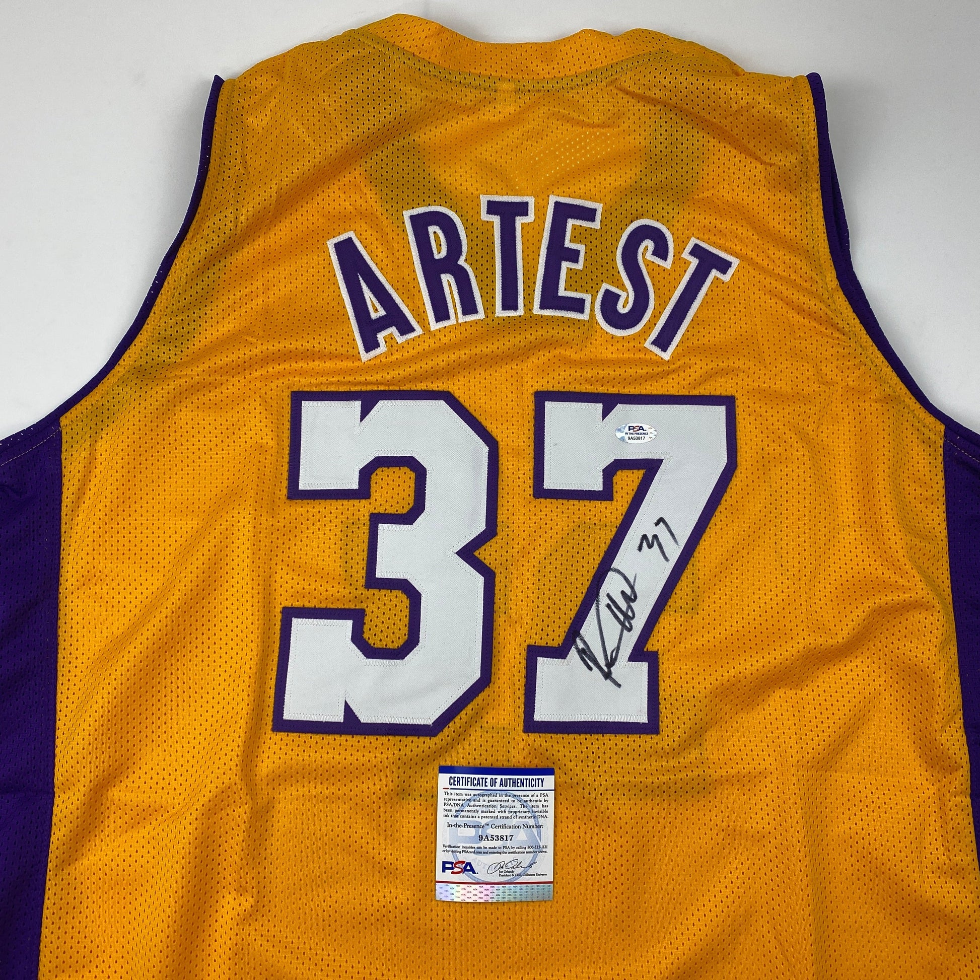 Autographed/Signed Ron Artest Los Angeles LA Yellow Basketball Jersey PSA/DNA COA - Sport Cards