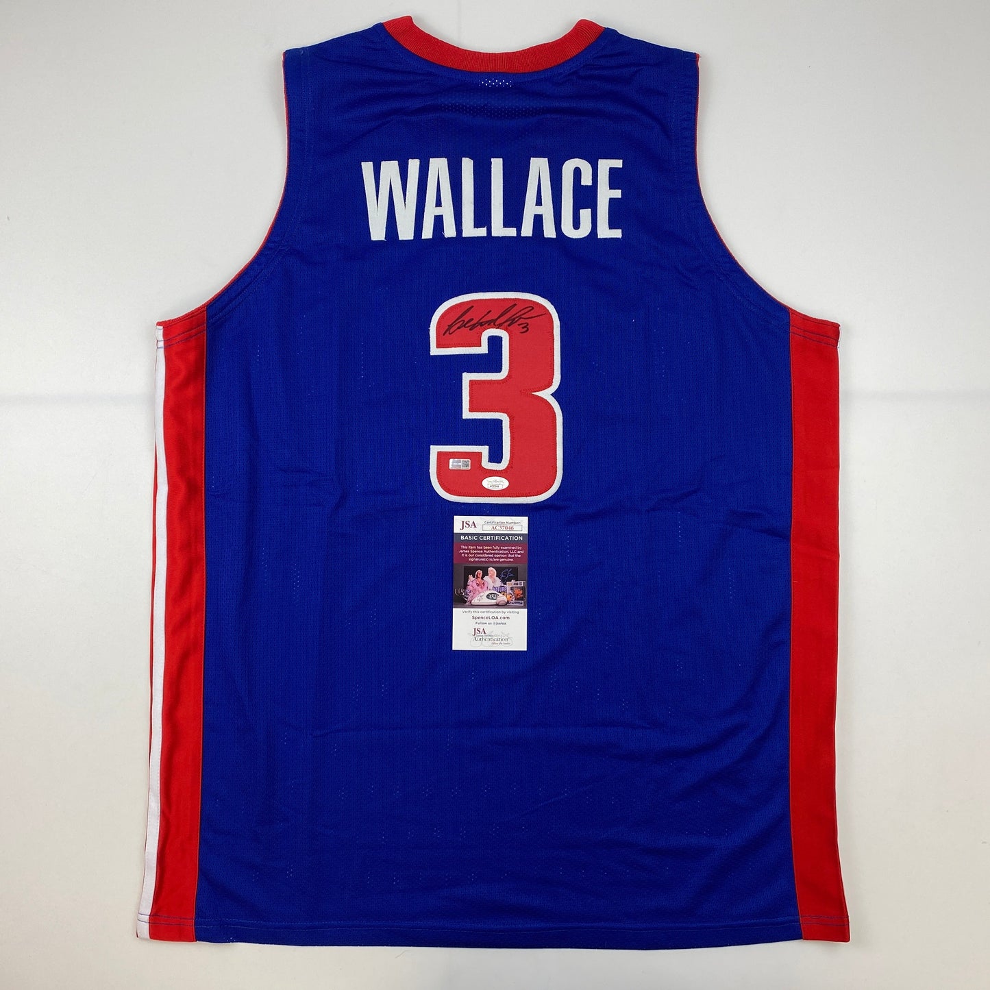 Autographed/Signed Ben Wallace Detroit Blue Basketball Jersey JSA COA - Sport Cards