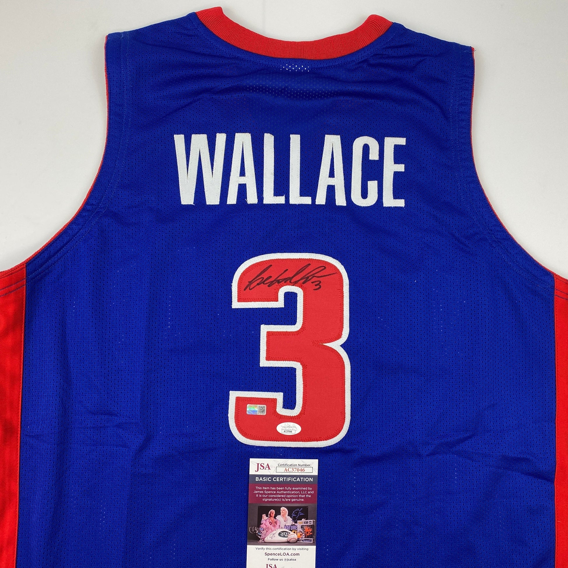 Autographed/Signed Ben Wallace Detroit Blue Basketball Jersey JSA COA - Sport Cards
