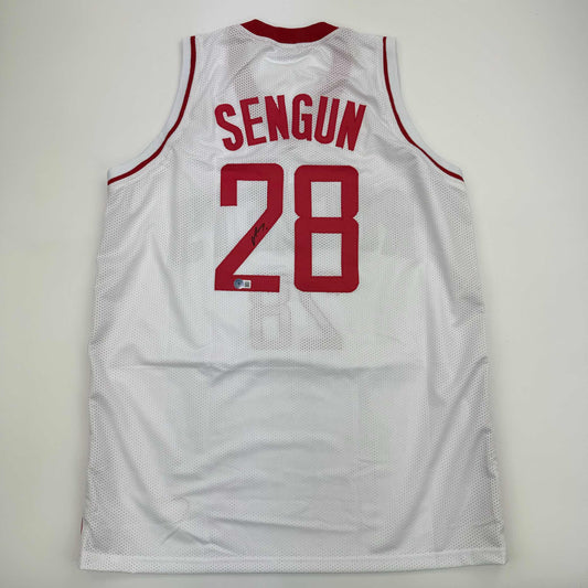 Autographed/Signed Alperen Sengun Houston White Basketball Jersey Beckett BAS COA - Sport Cards