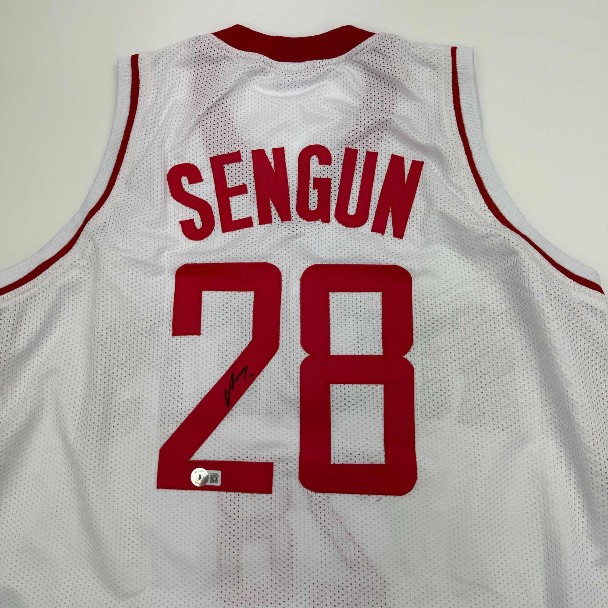Autographed/Signed Alperen Sengun Houston White Basketball Jersey Beckett BAS COA - Sport Cards