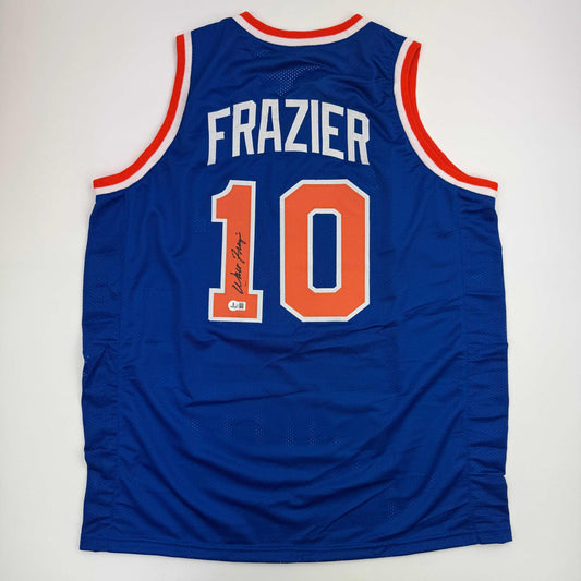 Autographed/Signed Walt Frazier New York Blue Basketball Jersey PSA/DNA COA - Sport Cards
