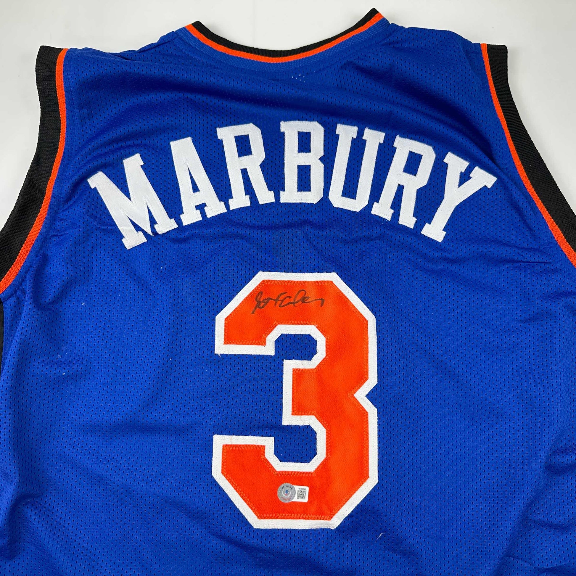 Autographed/Signed Stephon Marbury New York Blue Basketball Jersey Beckett BAS COA - Sport Cards