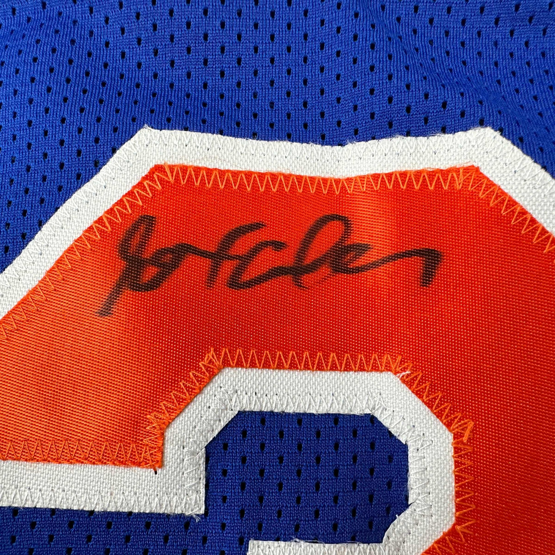 Autographed/Signed Stephon Marbury New York Blue Basketball Jersey Beckett BAS COA - Sport Cards